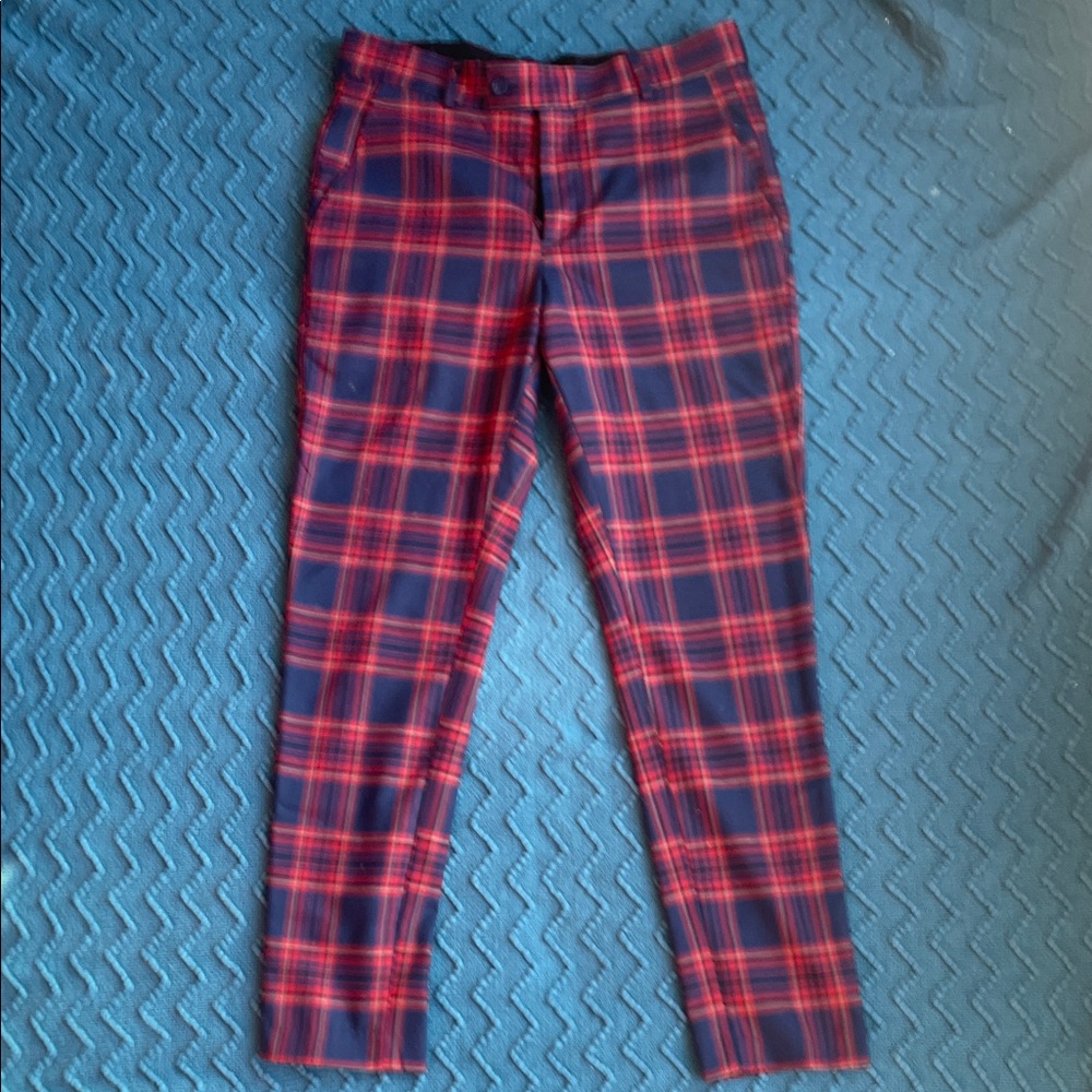 Boohoo Red and Blue Plaid Chinos